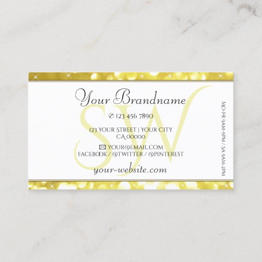 Luxe Licht Gouden Glitter Sterren Initialen Wit Visitekaartje (Achterkant)