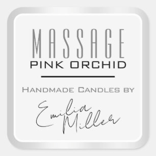 Luxe Licht Grijs Staal Signature Tekst Kaarsen Vierkante Sticker