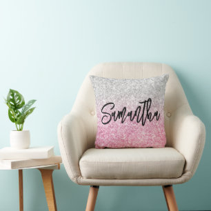 Luxe licht zilver grijs roze ombre glitter kussen