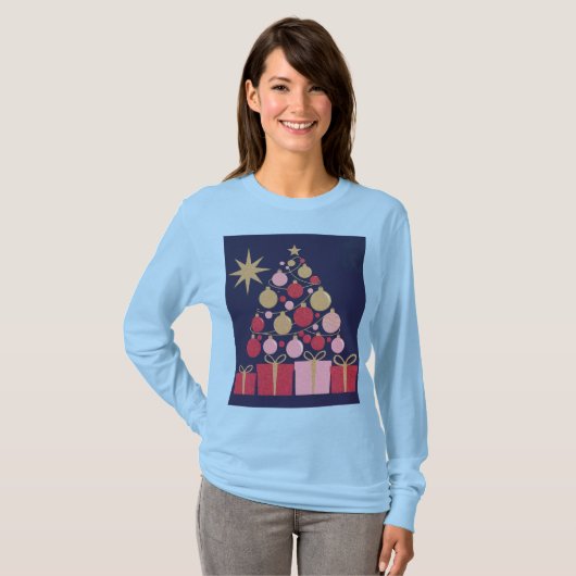 Luxe lichtblauw kerst T-shirt (Voorkant volledig)