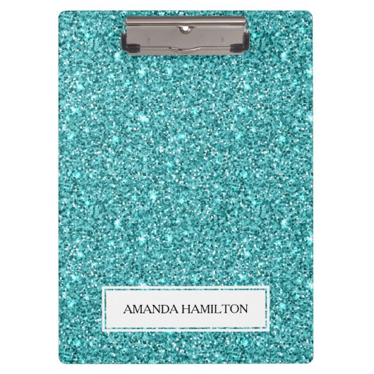 Luxe Lichtblauwe Glitter voeg jouw naam toe Klembord (Voorkant)