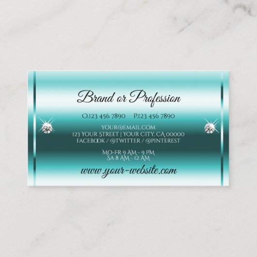 Luxe lichte Blauwgroen glitter lichtgevende sterre Visitekaartje (Achterkant)