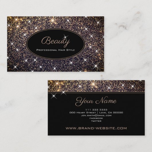 Luxe, lichte goudglitter Beauty Hair-stijl Visitekaartje (Voorkant / Achterkant)