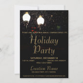 Luxe Lichten Zwart & Goud Corporate Holiday Party Kaart (Voorkant)