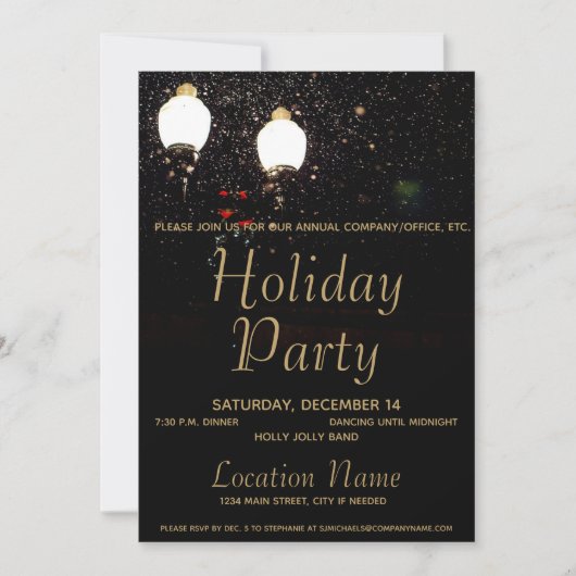 Luxe Lichten Zwart & Goud Corporate Holiday Party Kaart (Voorkant)