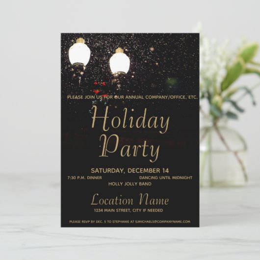 Luxe Lichten Zwart & Goud Corporate Holiday Party Kaart (Staand voorkant)
