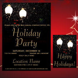 Luxe Lichten Zwart & Goud Corporate Holiday Party Kaart