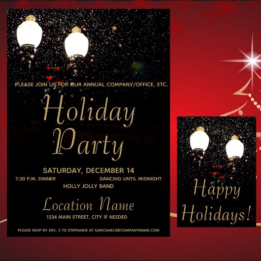 Luxe Lichten Zwart & Goud Corporate Holiday Party Kaart