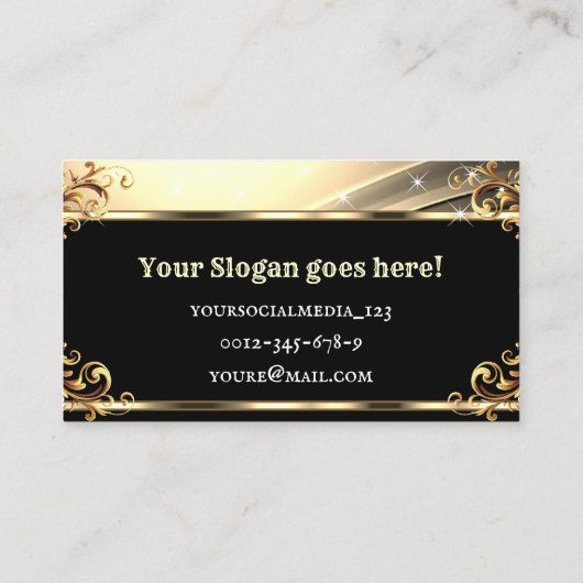 Luxe lichtgouden zwarte chique Royal Glam Ornament Visitekaartje (Achterkant)