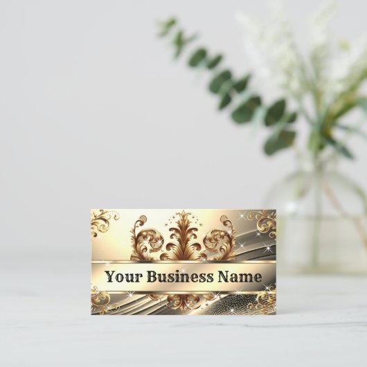 Luxe lichtgouden zwarte chique Royal Glam Ornament Visitekaartje (Staand voorkant)