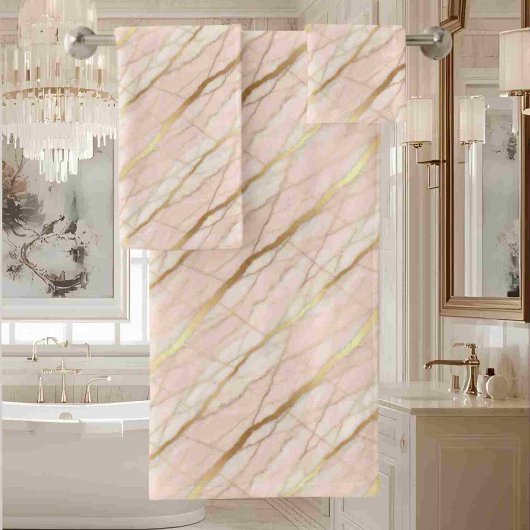 Luxe lichtroze en gouden marmer bad handdoek
