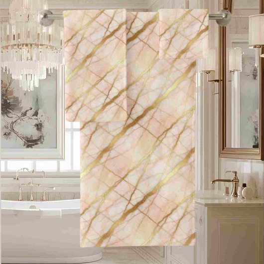 Luxe lichtroze en gouden marmer bad handdoek