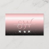 Luxe Light Pink Black Sparkle Diamonds Monogram Visitekaartje (Voorkant)