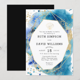 Luxe Lijst Ocean Blue en Gold Wedding Invitation Kaart