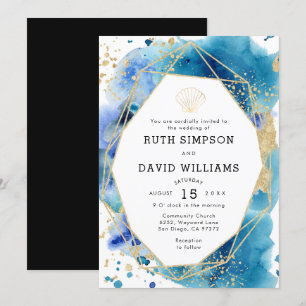 Luxe Lijst Ocean Blue en Gold Wedding Invitation Kaart