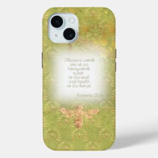 Luxe limoengroene gouden bij krans raster Bijbelte iPhone 15 Case