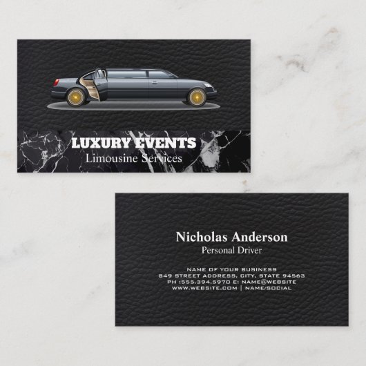 Luxe limousine | Stuurprogramma | leer Visitekaartje (Voorkant / Achterkant)