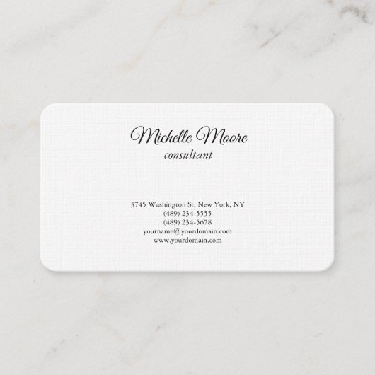 Luxe Linen Black & White Plain Classical Minimal Visitekaartje (Voorkant)