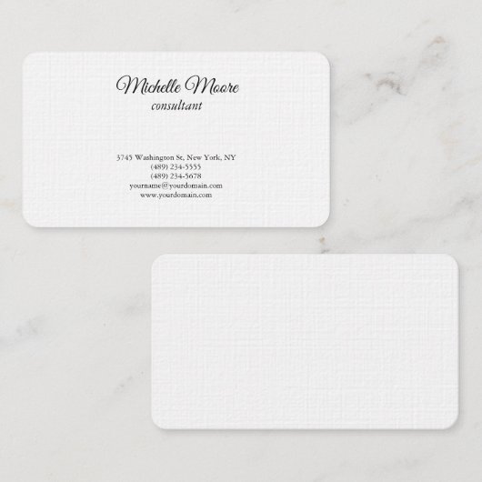 Luxe Linen Black & White Plain Classical Minimal Visitekaartje (Voorkant / Achterkant)