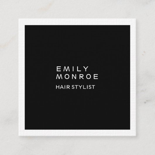 Luxe Linen Plain Black & White Modern minimalist Vierkante Visitekaartje (Voorkant)
