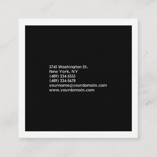 Luxe Linen Plain Black & White Modern minimalist Vierkante Visitekaartje (Achterkant)