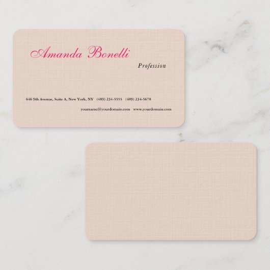 Luxe Linnen Champagne Roze Plain Minimalist Visitekaartje (Voorkant / Achterkant)