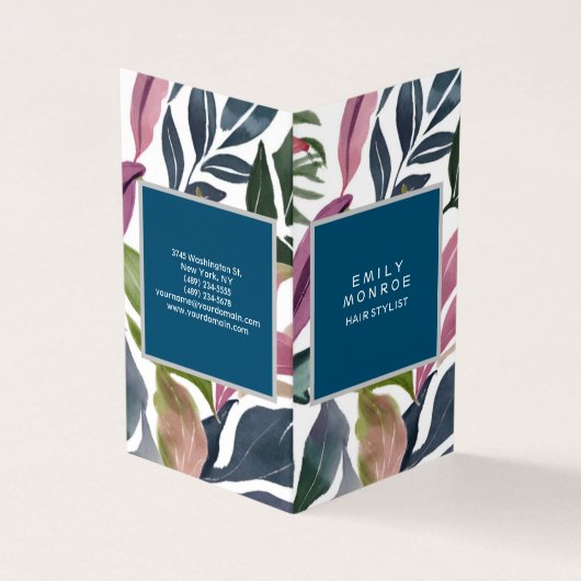 Luxe linnen effen moderne minimalistische bloemen visitekaartje (Buitenkant)