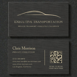 Luxe Linnen Transport Auto QR Code Zwart & Goud Visitekaartje