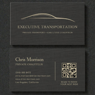 Luxe Linnen Transport Auto QR Code Zwart & Goud Visitekaartje