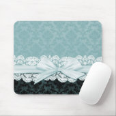 Luxe lint Blauw Damask Mousepad Muismat (Met muis)