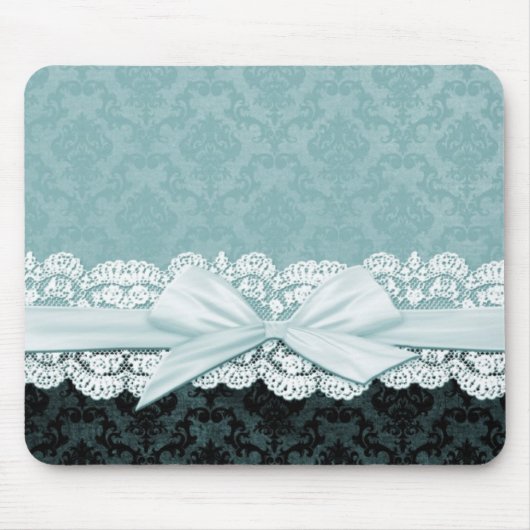 Luxe lint Blauw Damask Mousepad Muismat (Voorkant)