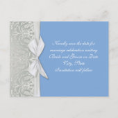 Luxe Lint Zilver/Blauw Damask Save datum kaart (Achterkant)