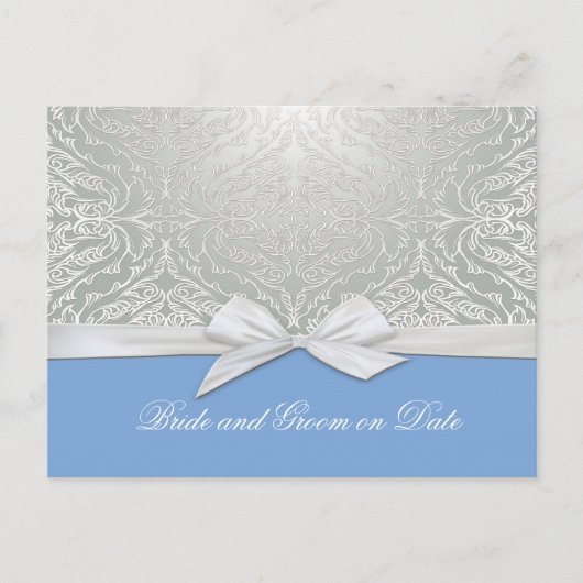 Luxe Lint Zilver/Blauw Damask Save datum kaart (Voorkant)