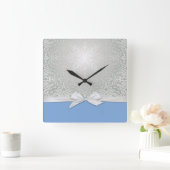 Luxe lint zilver/blauw damast klok (Huis)