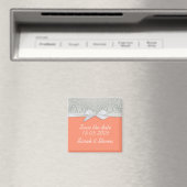 Luxe Lint Zilver/Koraal Damask Bewaar de datum Magneet (Insitu (Vaatwasser))