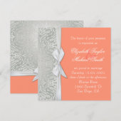 Luxe lint zilver/koraal damast bruiloft uitnodigen kaart (Voorkant / Achterkant)