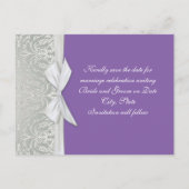 Luxe lint zilver/Paarse damast opslaan datumkaart Aankondigingskaart (Achterkant)