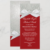 Luxe Lint Zilver/Rood Damast Bruiloft Menu (Voorkant / Achterkant)