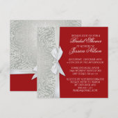 Luxe Lint Zilver/Rood Damast Douche Invite Kaart (Voorkant / Achterkant)