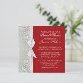 Luxe Lint Zilver/Rood Damast Douche Invite Kaart (Staand voorkant)