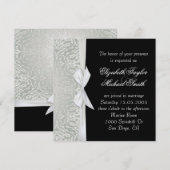 Luxe lint zilver/zwart damast bruiloft uitnodigen kaart (Voorkant / Achterkant)