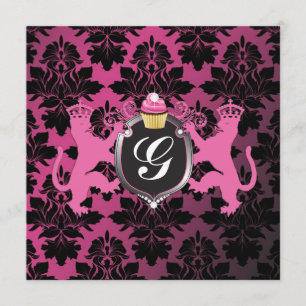 Luxe Lion Heraldry Pink Cupcake Baby shower Kaart