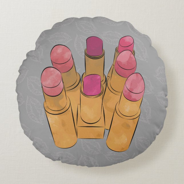 Luxe lipstick Kiss Grey Round Sierkussen Rond Kussen (Voorkant)