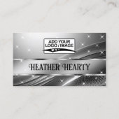 Luxe Liquid Silver Grey Steel Shimmer met Logo Visitekaartje (Voorkant)