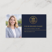 Luxe Logo Blauw Goud Foto QR Code Visitekaartje (Voorkant)