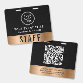 Luxe Logo QR Code Zwart Gouden Toegangskaart Evene Badge (Voor- en achterkant)