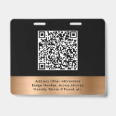 Luxe Logo QR Code Zwart Gouden Toegangskaart Evene Badge (Achterkant)