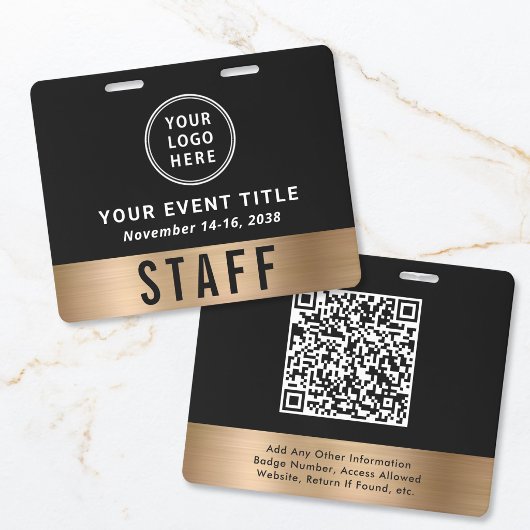 Luxe Logo QR Code Zwart Gouden Toegangskaart Evene Badge