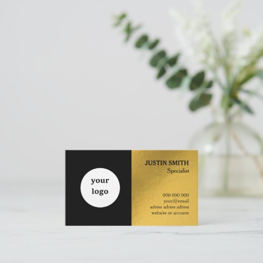 Luxe logo zwart en goud modern visitekaartje (Staand voorkant)