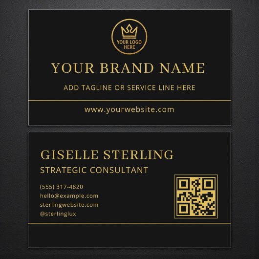 Luxe Logo Zwart Goud QR Code Visitekaartje